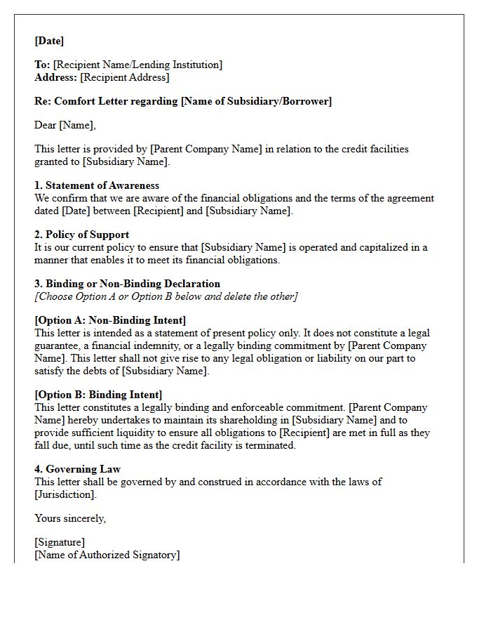 Binding or Non-Binding Intent of the Comfort Letter