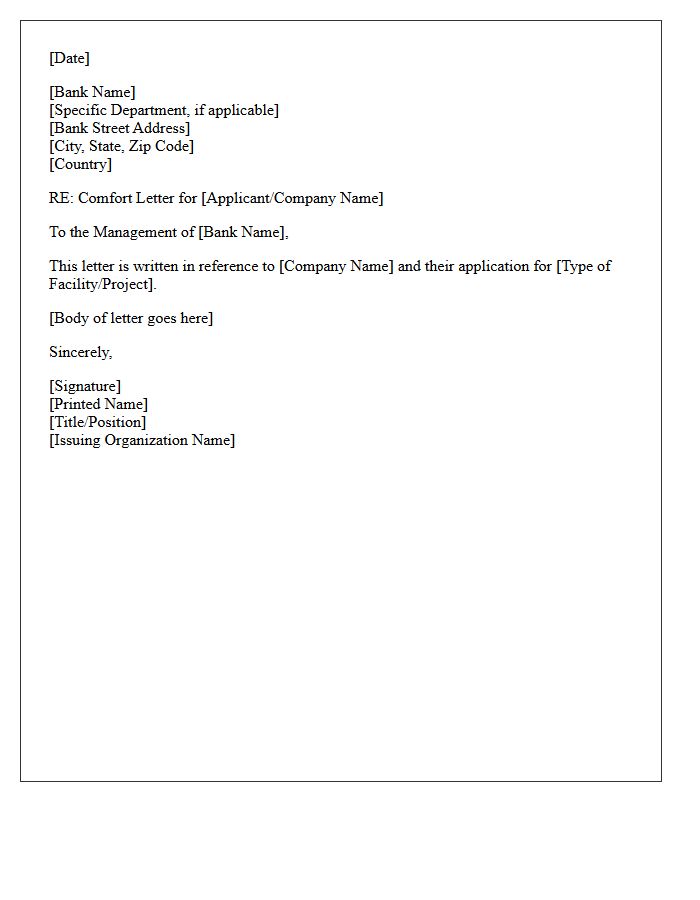 Comfort Letter Date and Bank Addressee Information