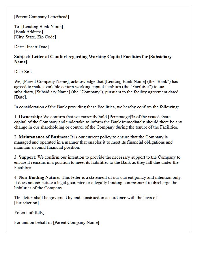 Comfort Letter Subject for Working Capital Facilities