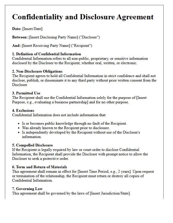 Confidentiality and Disclosure Terms of the Letter