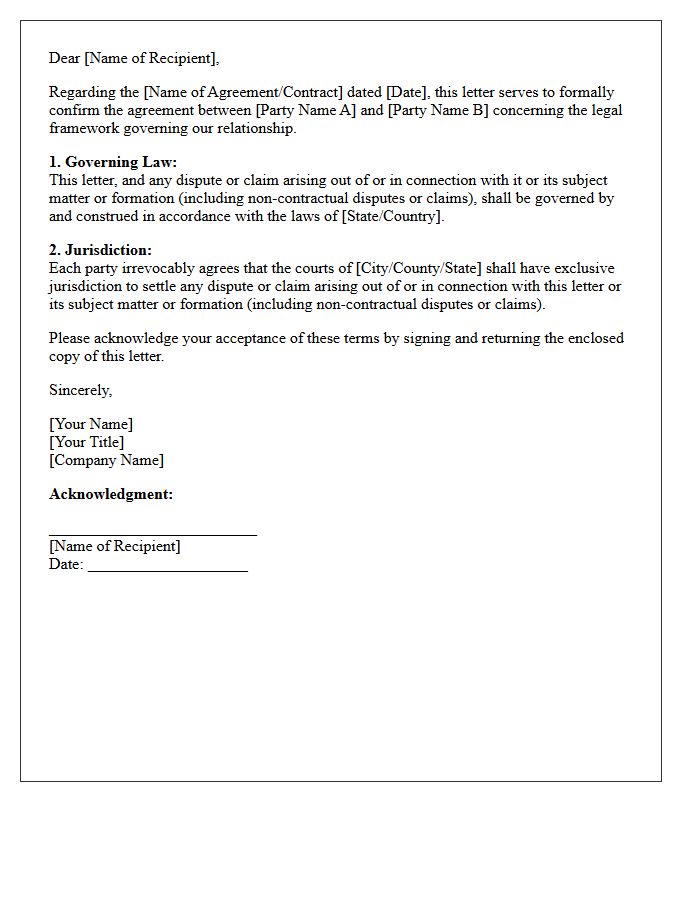 Governing Law and Jurisdiction for the Letter