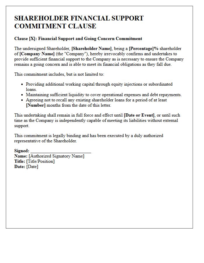 Shareholder Financial Support Commitment Letter Clause