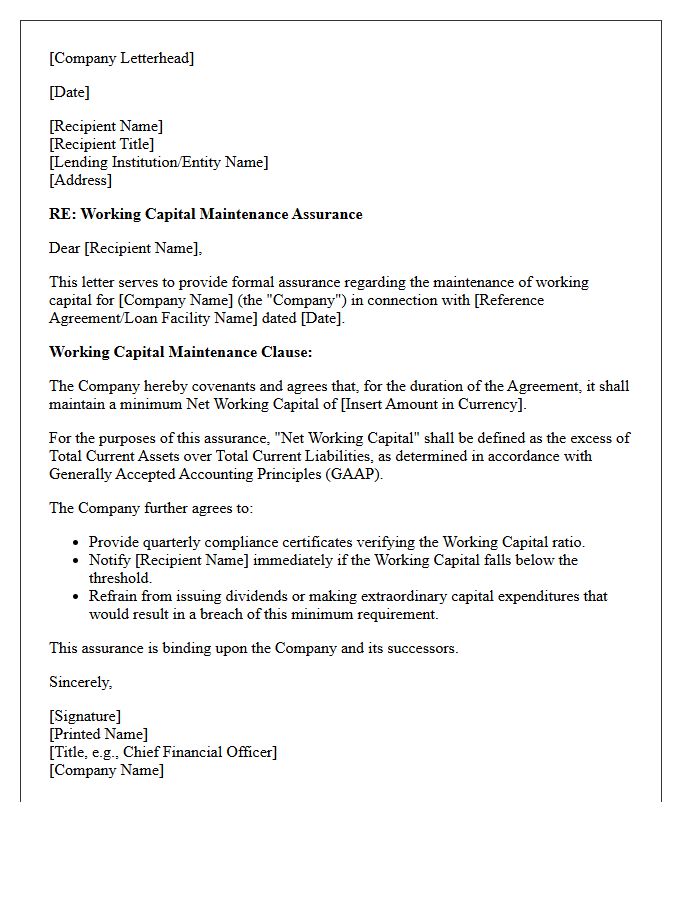 Working Capital Maintenance Assurance Letter Clause