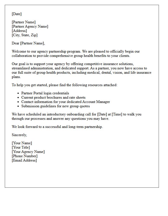 Agency Partnership Welcome Letter for Group Health Benefits