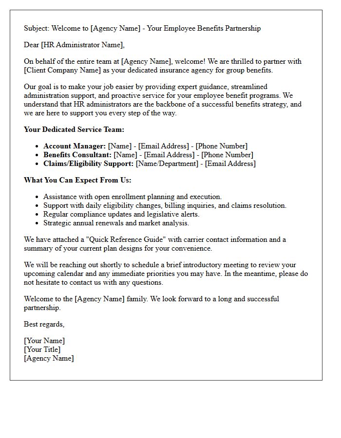 Agency Welcome Letter to Group Benefits Human Resources Administrators