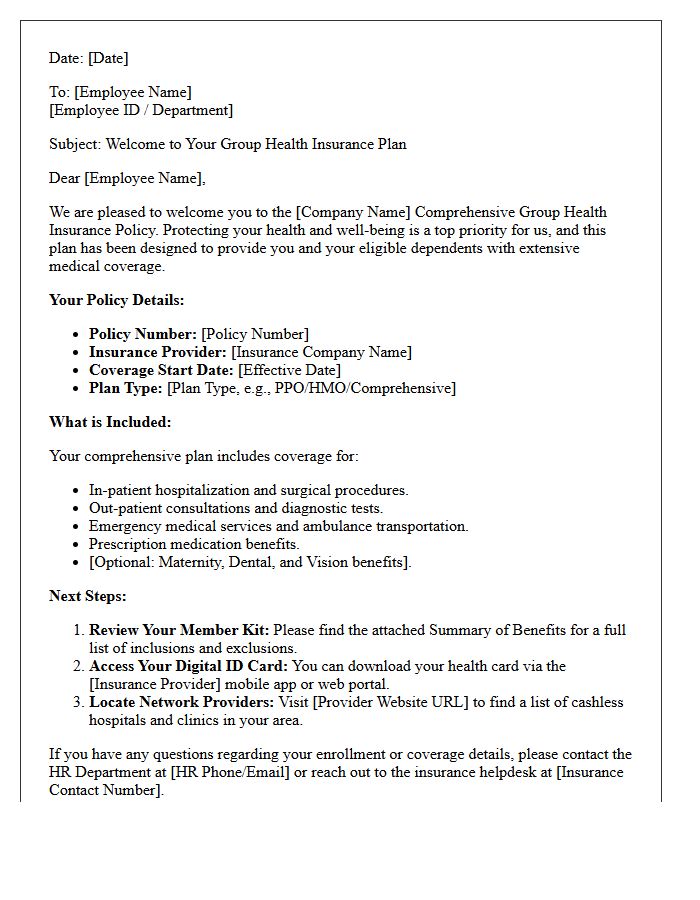 Comprehensive Group Health Policy Welcome Letter