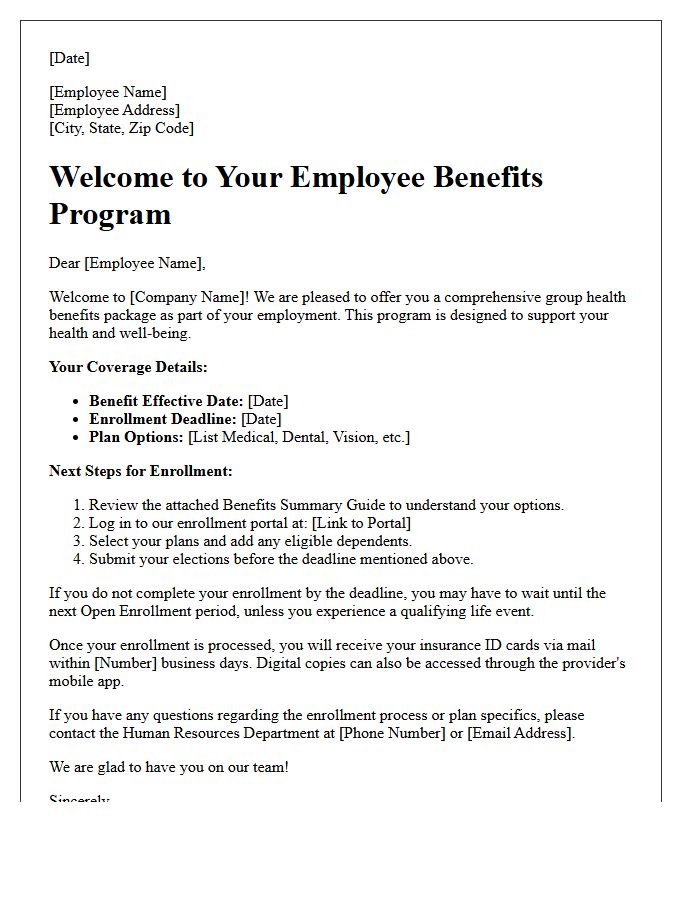 Employee Group Health Benefits Onboarding Welcome Letter