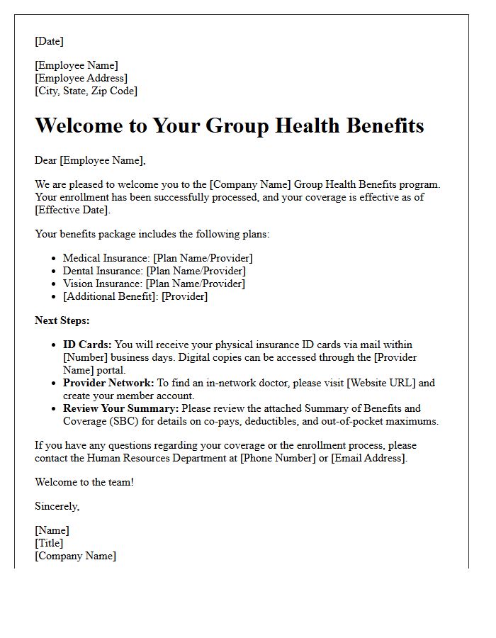 Employer Group Health Benefits Enrollment Welcome Letter
