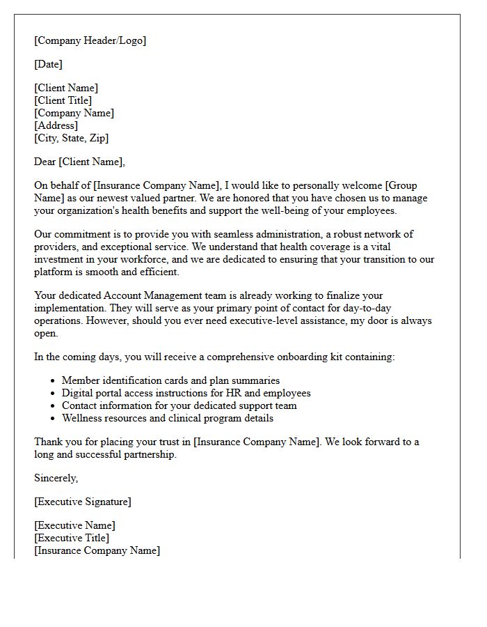 Executive Welcome Letter for New Group Health Accounts