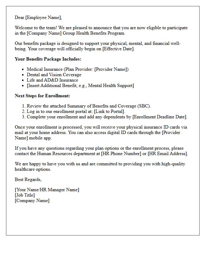 Group Health Benefits Introduction Welcome Letter