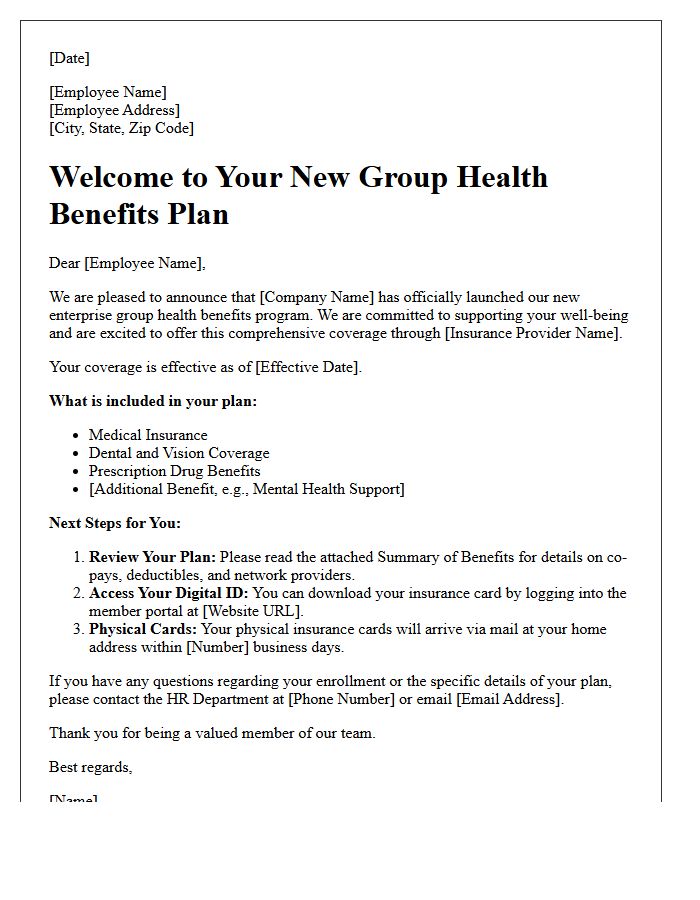 New Enterprise Group Health Benefits Welcome Letter
