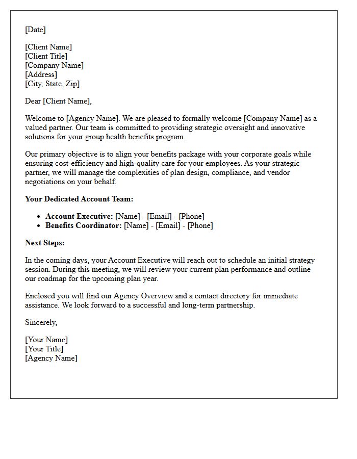 Strategic Group Health Benefits Agency Welcome Letter