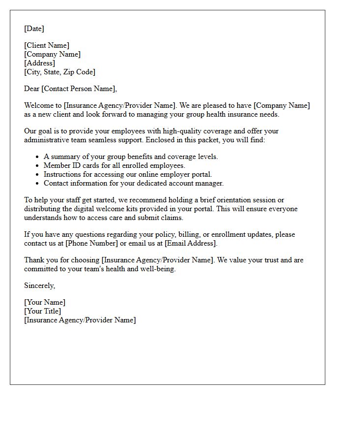 Welcome Letter for New Group Health Insurance Clients