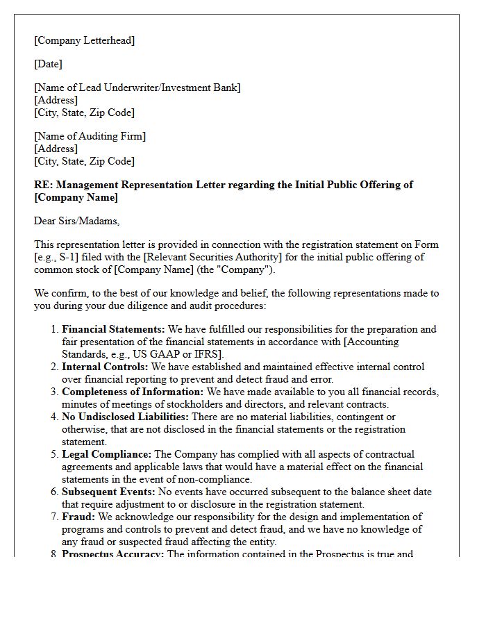 Executive Management Representation Letter for Initial Public Offerings
