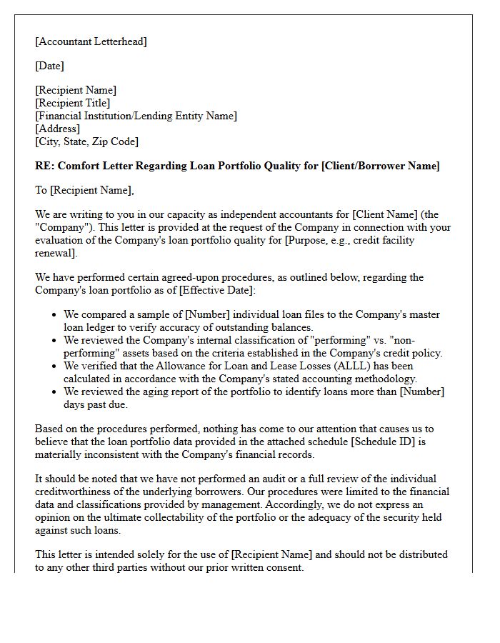 Independent Accountant Comfort Letter on Loan Portfolio Quality