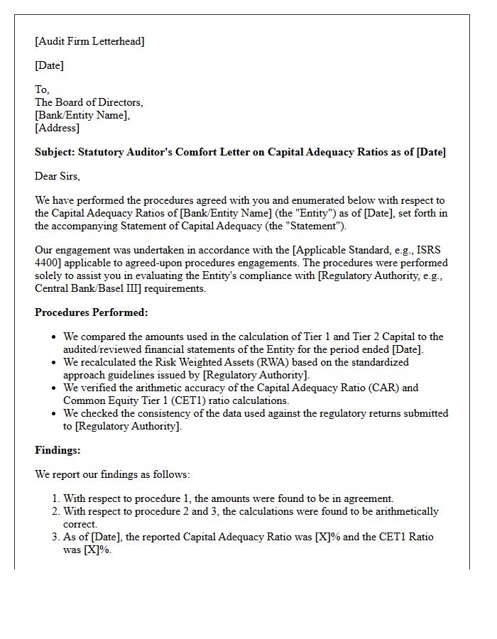 Statutory Auditor Comfort Letter on Capital Adequacy Ratios