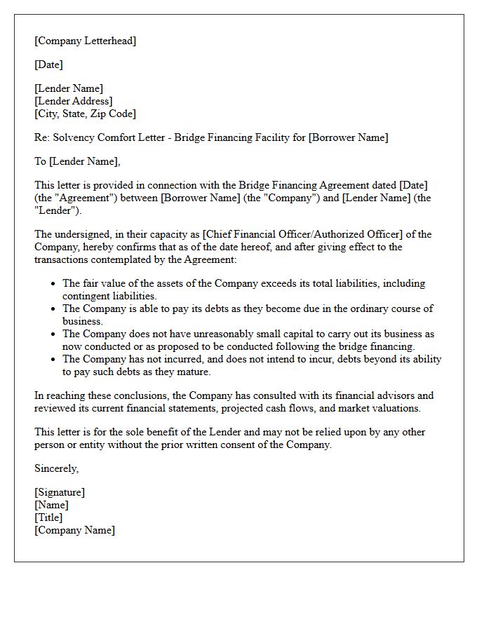 Bridge Financing Solvency Comfort Letter