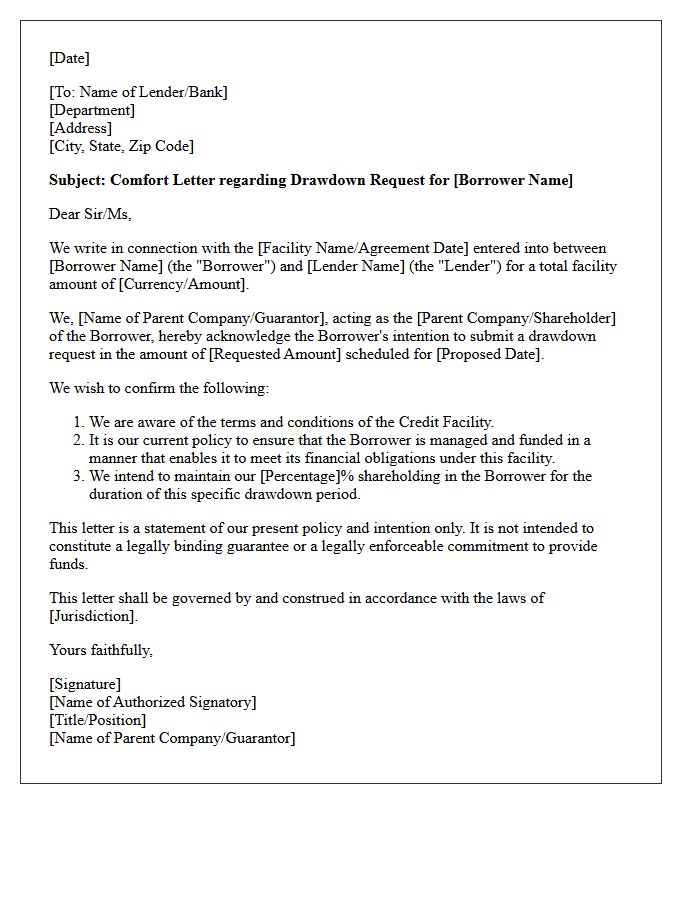 Credit Facility Drawdown Comfort Letter