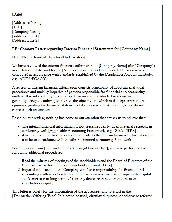 Interim Period Financial Review Comfort Letter
