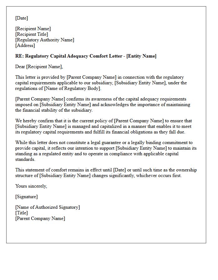 Regulatory Capital Adequacy Comfort Letter