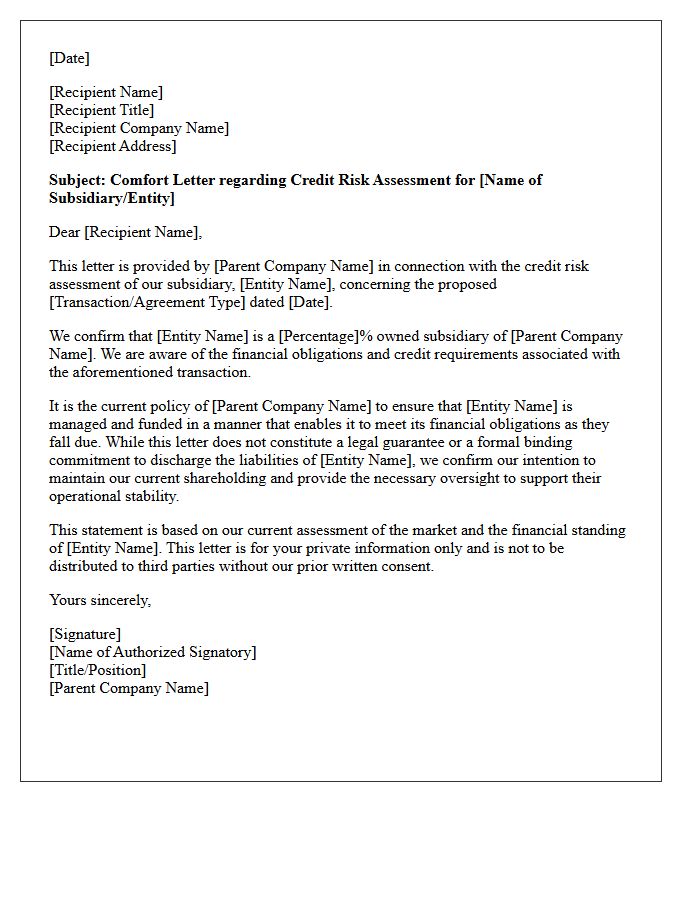 Credit Risk Assessment Comfort Letter