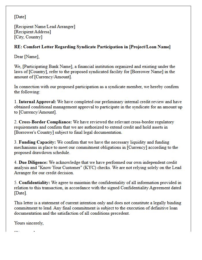 Cross-Border Syndicate Participation Comfort Letter