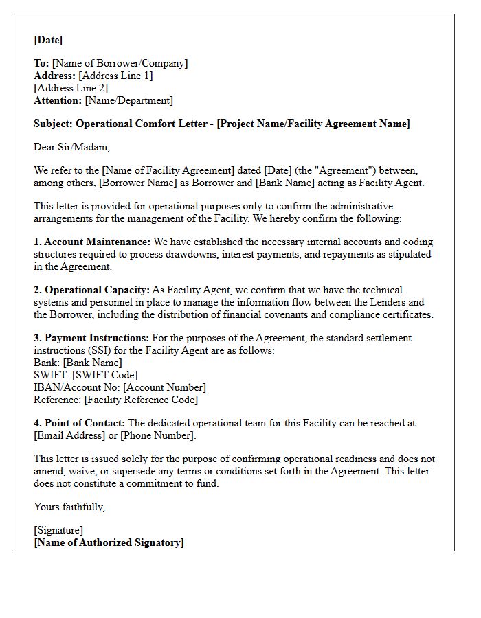 Facility Agent Operational Comfort Letter