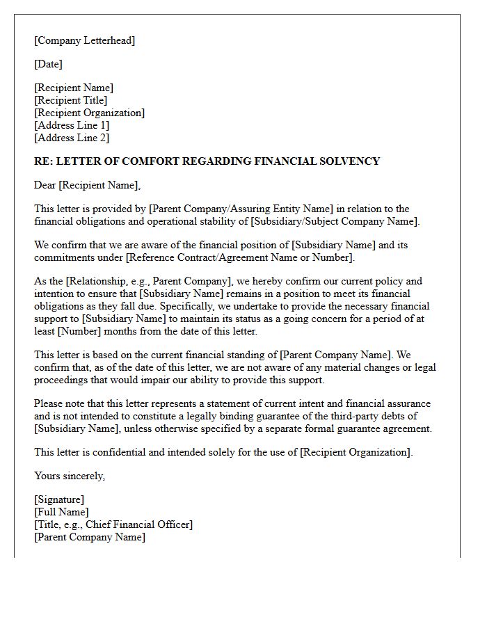 Financial Solvency Assurance Comfort Letter