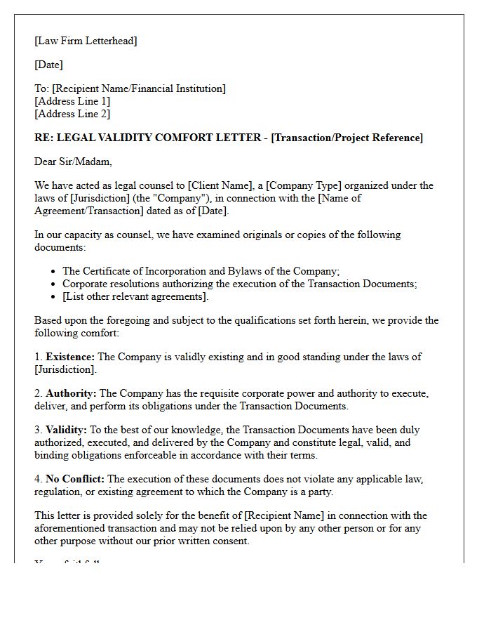 Legal Counsel Validity Comfort Letter