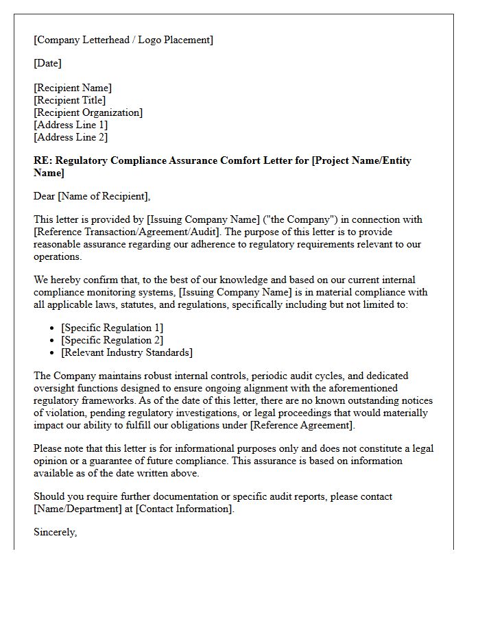 Regulatory Compliance Assurance Comfort Letter