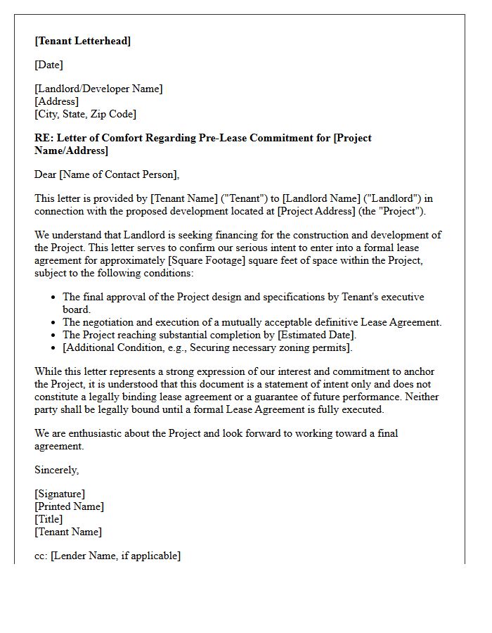 Anchor Tenant Pre-Lease Commitment Comfort Letter