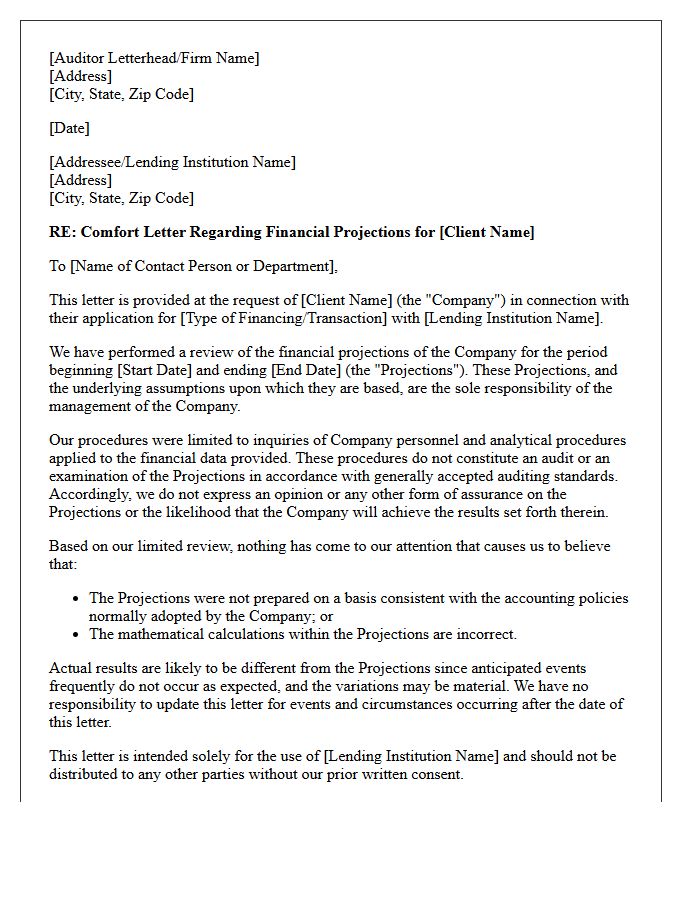 Certified Auditor Financial Projection Comfort Letter