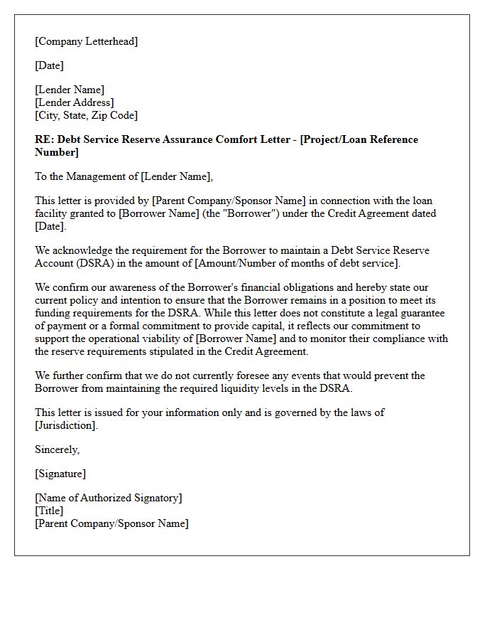 Debt Service Reserve Assurance Comfort Letter