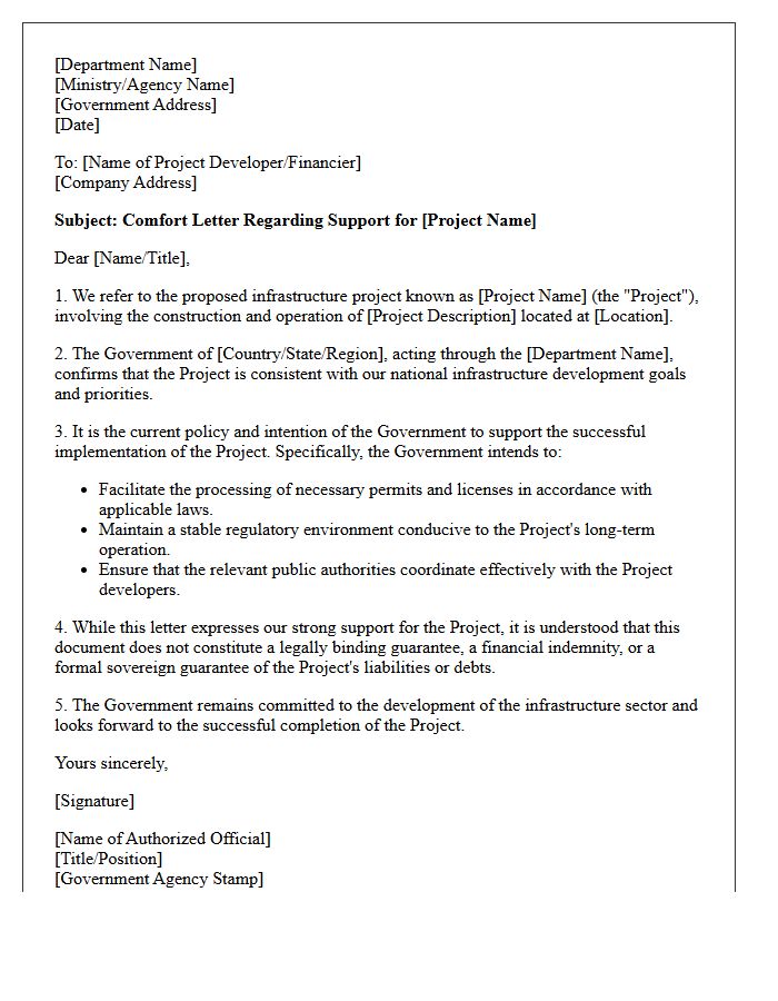 Government Infrastructure Support Comfort Letter