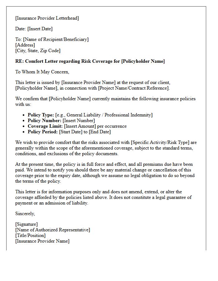 Insurance Provider Risk Coverage Comfort Letter