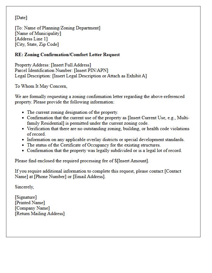 Municipal Zoning And Planning Comfort Letter