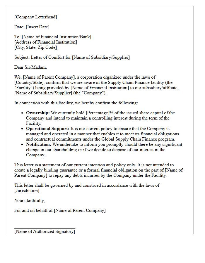 Corporate Comfort Letter for Global Supply Chain Finance