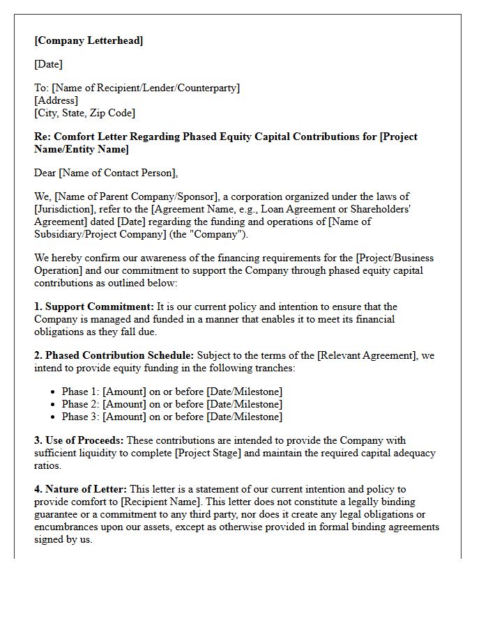 Comfort Letter for Phased Equity Capital Contributions