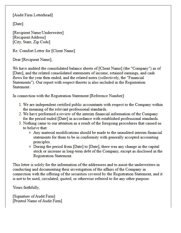 Auditor Financial Review Comfort Letter