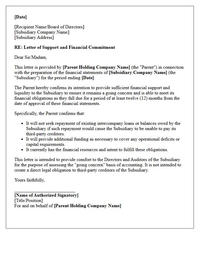 Holding Company Liquidity Comfort Letter