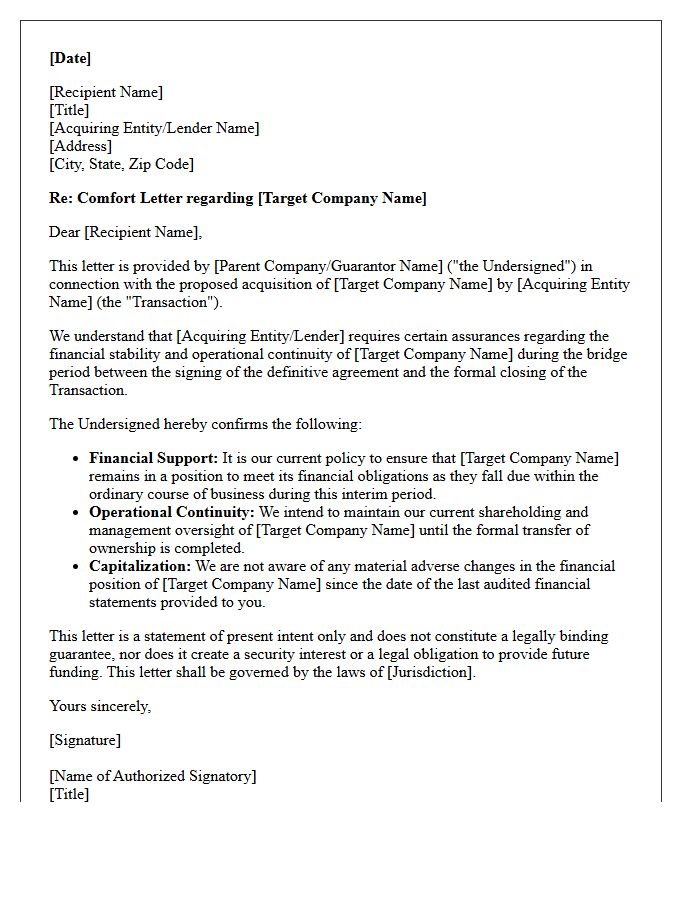 Mergers and Acquisitions Bridge Comfort Letter