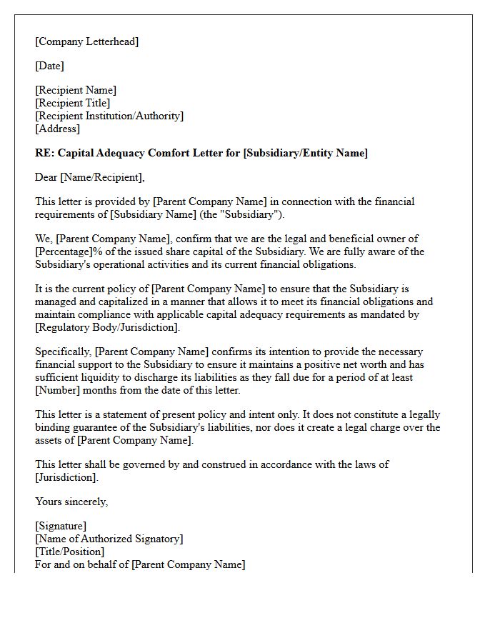Capital Adequacy Comfort Letter