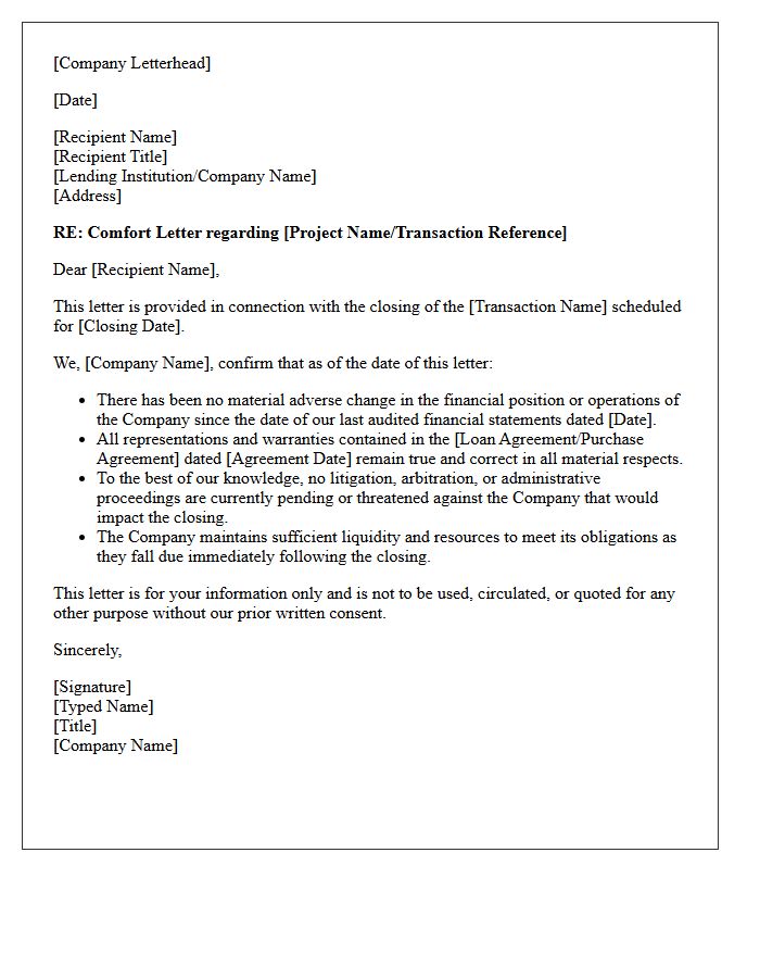 Closing Date Comfort Letter