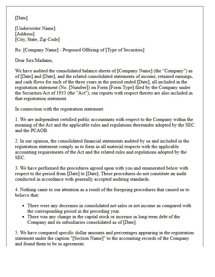 Draft Comfort Letter For Underwriters