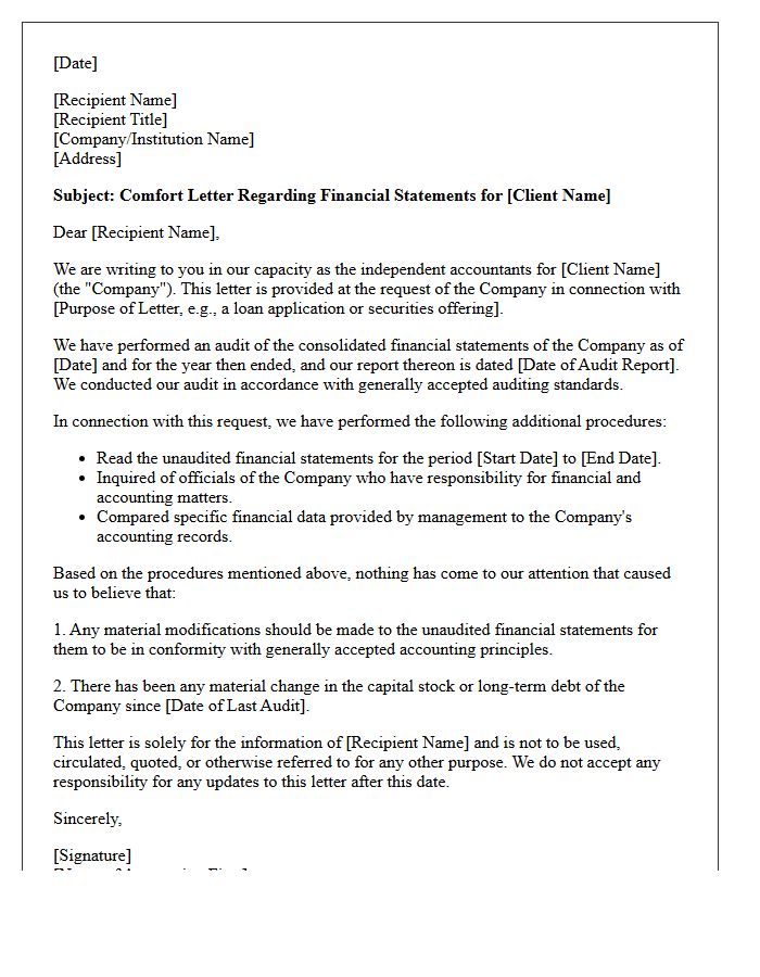 Financial Statement Comfort Letter