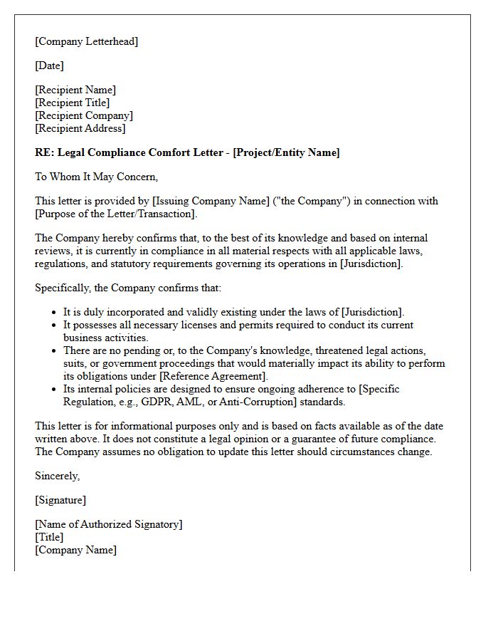 Legal Compliance Comfort Letter