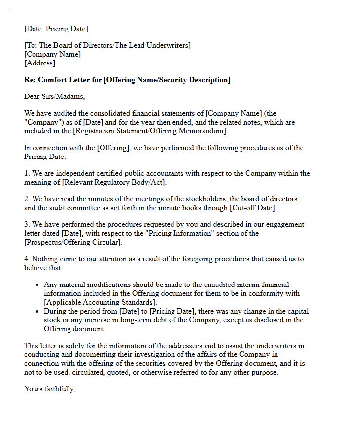 Pricing Date Comfort Letter
