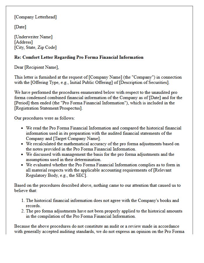 Pro Forma Financials Comfort Letter