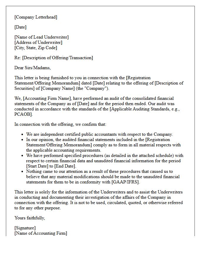 Underwriters Reliance Comfort Letter