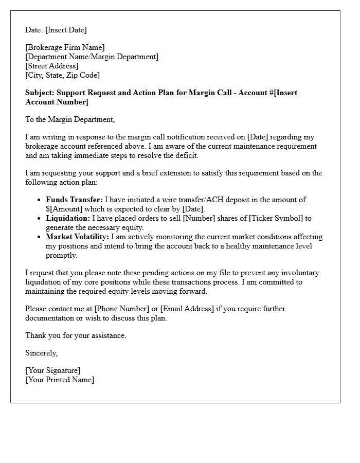 Brokerage Account Margin Call Support Letter